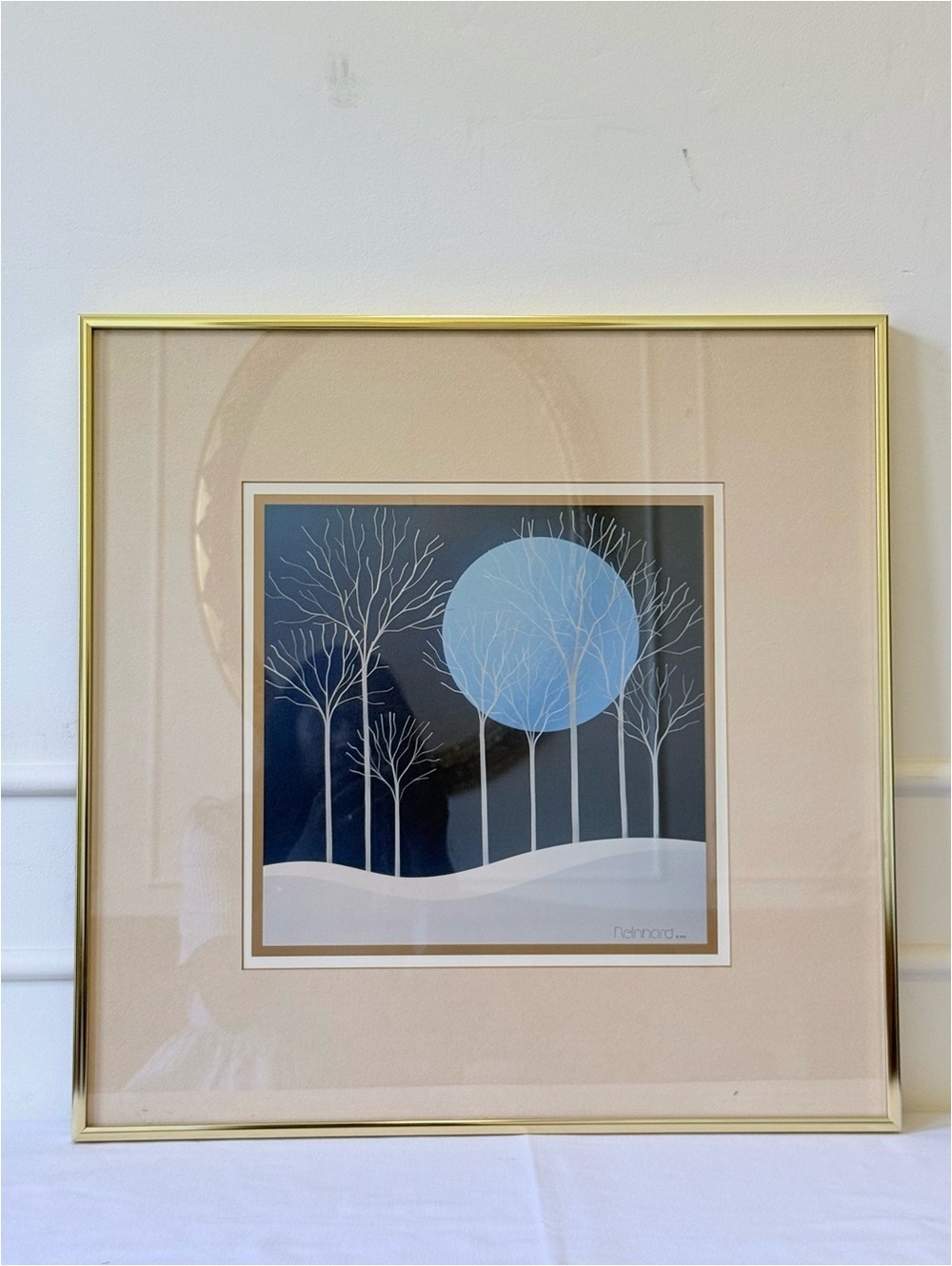 Siegbert Reinhard Trees Blue Moon 1979 | Vintage Framed Art Print MCM